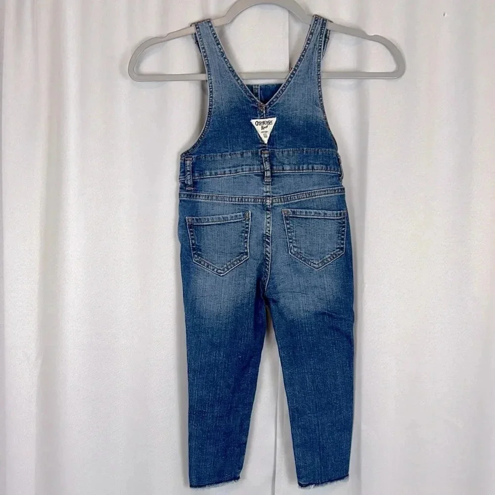 OshKosh Toddler‎ Size 4 Skinny Leg Frayed Hem Pockets Cotton Blend Jean Overall